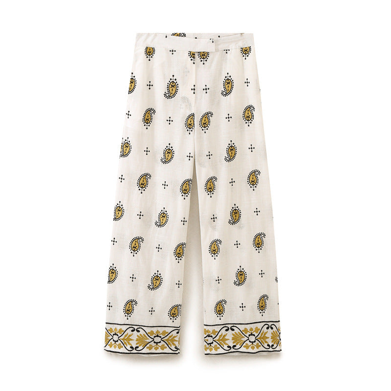 Damen weite Palazzo-Hose mit Paisley-Print und dekorativem Bordürensaum Drune