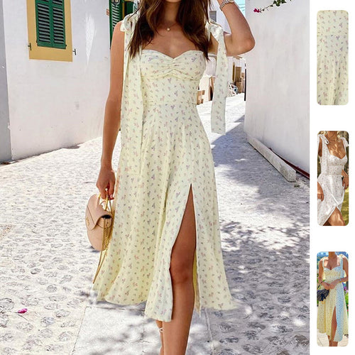 Damen Sommerliches Maxikleid mit Rüschen und Schlitz Drune