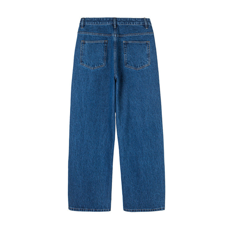 Damen Weite Denim-Jeans mit hoher Taille, geradem Bein und Fünf-Taschen-Design Drune