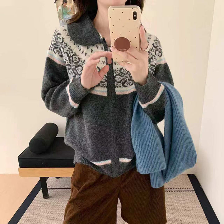 Damen Gemütlicher Strickpullover mit hochgeschlossenem Kragen Drune