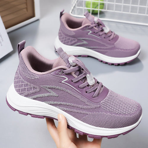 Damen nan atmungsaktiver Strick-Laufsneaker mit Schnellzug-Schnürung, gepolsterter EVA-Zwischensohle und profiliertem Laufsohle Drune
