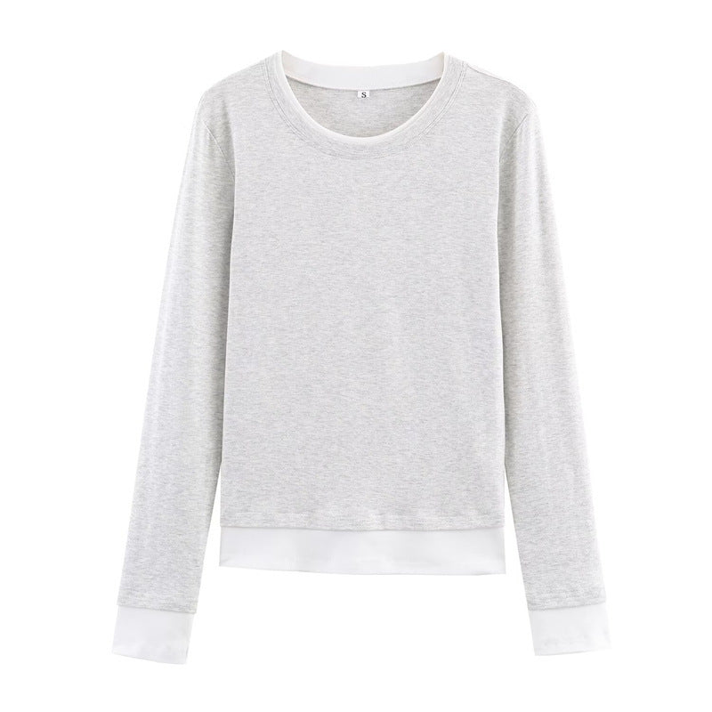 Damen Langarm-Shirt im Lagenlook mit Kontrastbündchen und Rundhalsausschnitt Drune