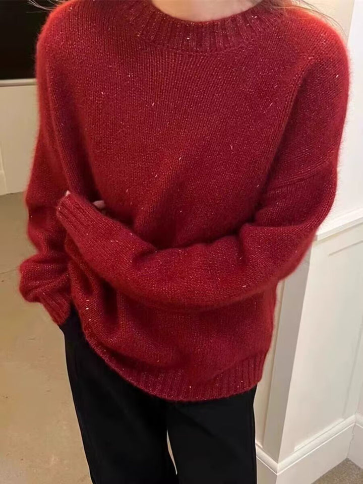 Damen Kuscheliger Oversize‑Pullover im Mohair‑Look mit Rundhalsausschnitt und dezentem Glitzereffekt Drune
