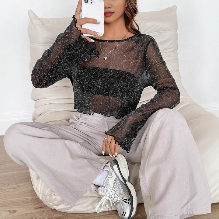 Damen transparenter Oberteil mit Glitzerdetails Drune