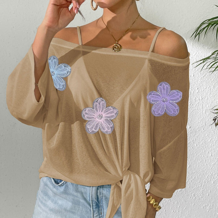 Damen lässiges Oberteil mit floralem Design und seitlichem Knoten Drune