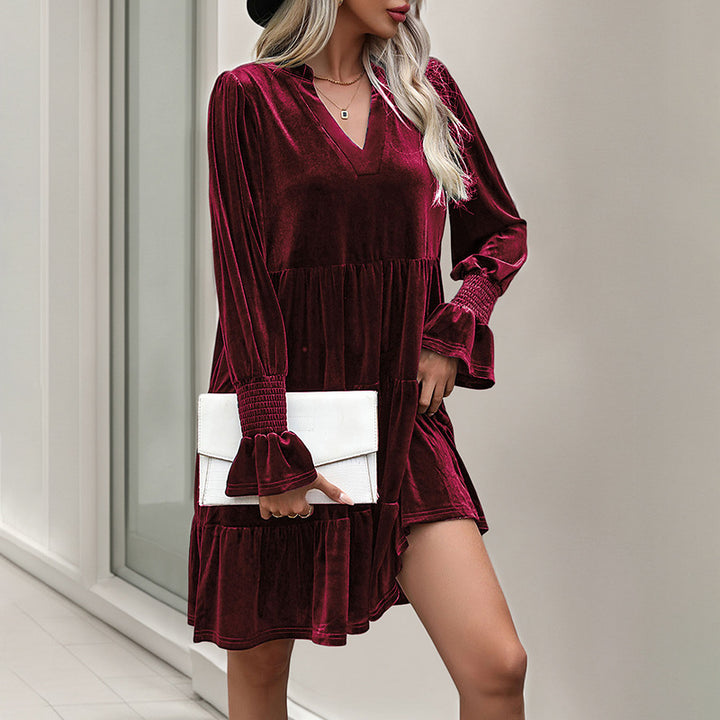 Damen Elegantes Velours-Kleid Drune