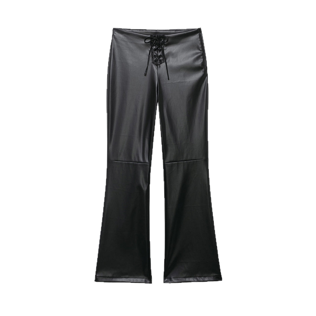 Damen hochgeschnittene ausgestellte Kunstlederhose mit Schnürungsdetail in der Taille Drune
