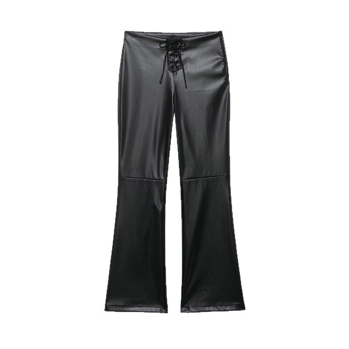 Damen hochgeschnittene ausgestellte Kunstlederhose mit Schnürungsdetail in der Taille Drune