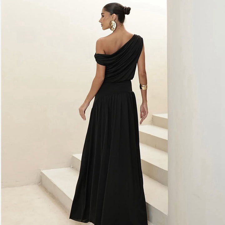 Damen Langarm Maxikleid mit asymmetrischem Schnitt und komfortablem Taillenbereich Drune