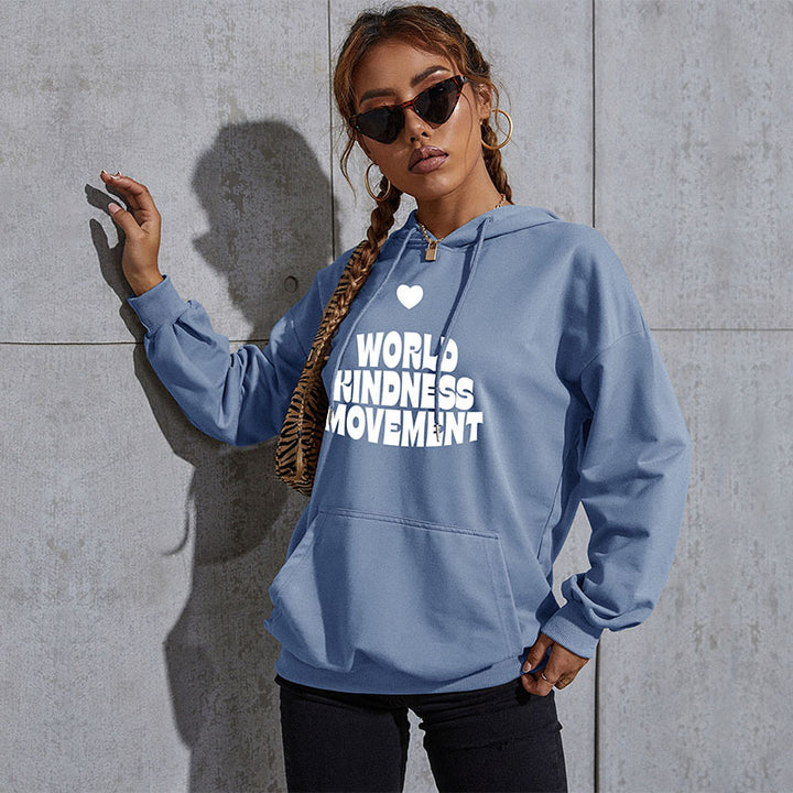 Damen Lässiger Oversize-Kapuzenpullover mit Statement-Print, Kängurutasche und Rippbündchen Drune