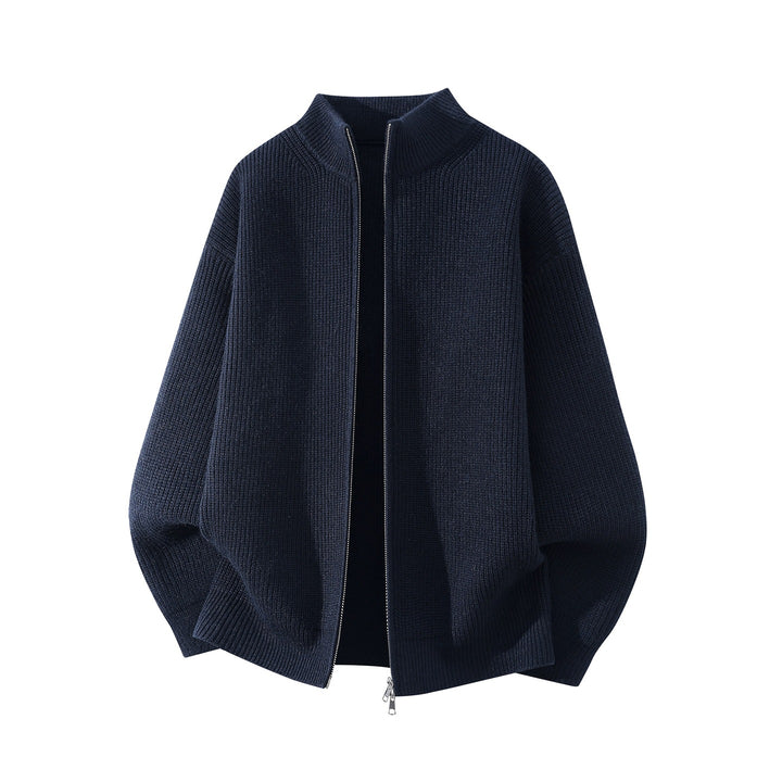 Herren Oversize Grobstrick-Zipcardigan mit Stehkragen und Zwei-Wege-Reißverschluss Drune