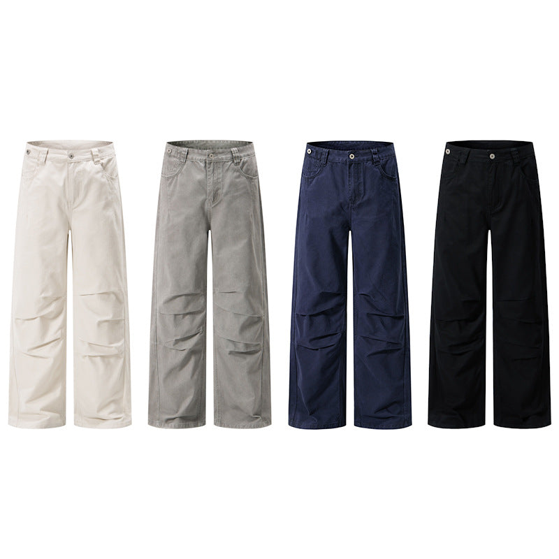 Herren Weite Relaxed-Twill-Hose mit tiefem Schritt, bodenlanger Silhouette und Gürtelschlaufen Drune