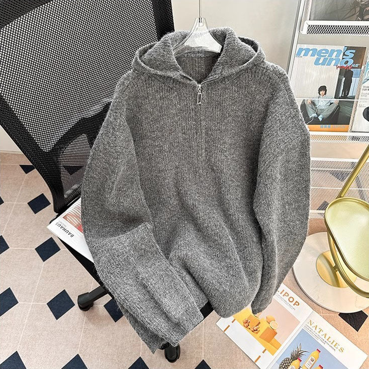 Herren Grobstrick Pullover mit Kapuze und Reißverschluss Drune