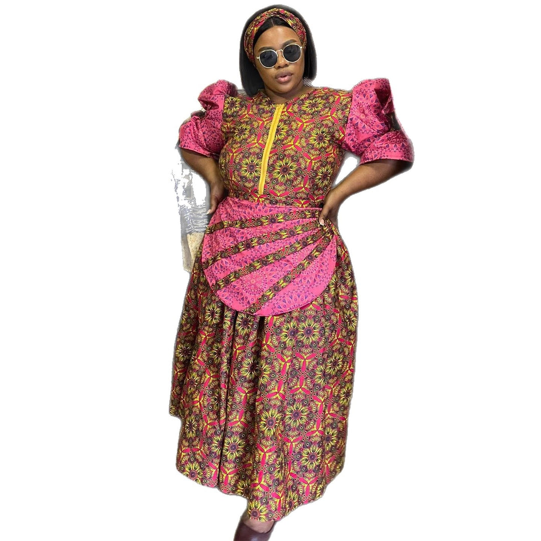Damen Maxi-Kleid mit elegantem floralen Muster und voluminösen Ärmeln Drune