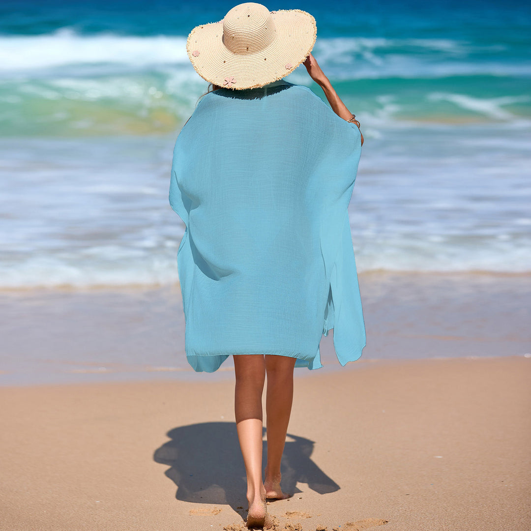 Damen luftiger Strand-Kimono mit modernen Knopfdetails Drune