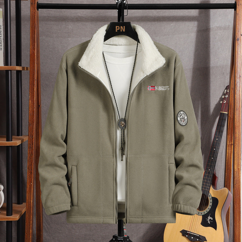 Herren Warme Fleecejacke mit Teddykragen, durchgehendem Reißverschluss und Utility-Taschen Drune