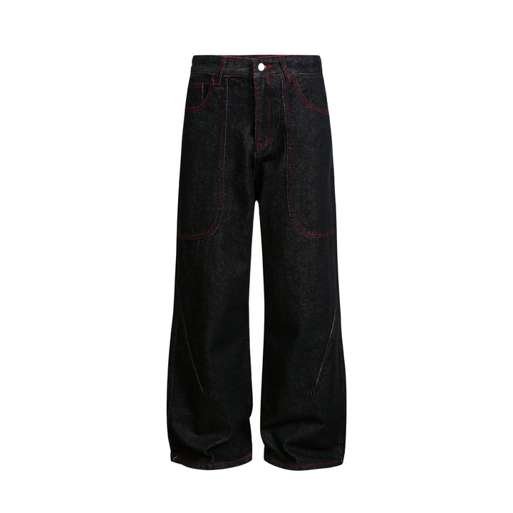 Damen weite Cropped-Denimhose mit hoher Taille und Kontrastnähten Drune