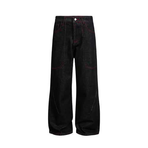 Damen weite Cropped-Denimhose mit hoher Taille und Kontrastnähten Drune