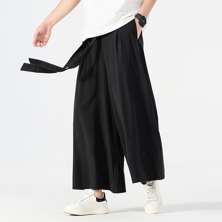 Damen Culotte-Style Hosenrock mit weitem Bein und Bindegürtel Drune