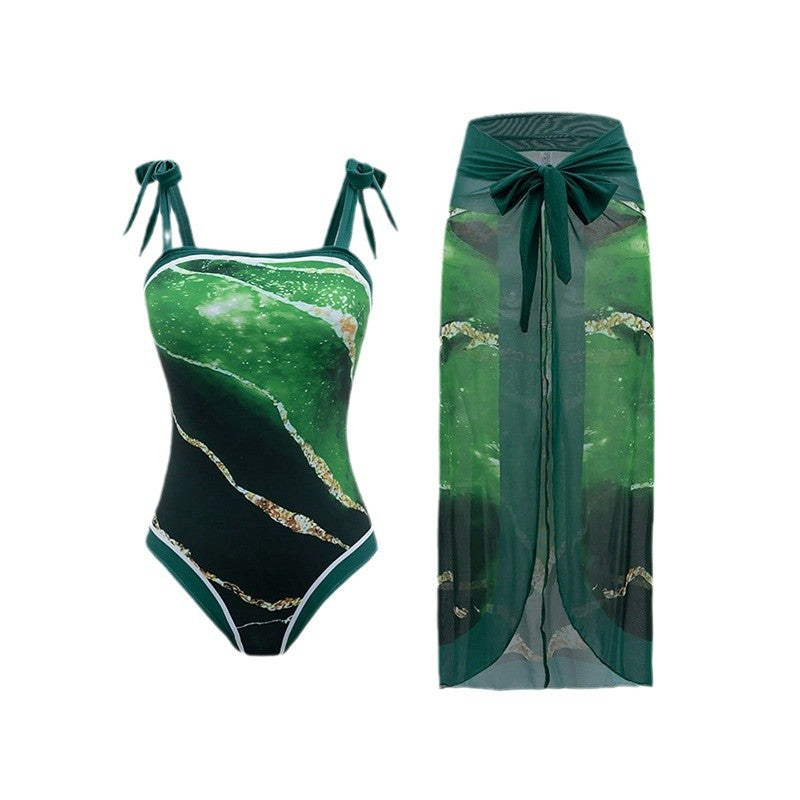 Damen Badeanzug Set mit transparentem Wickelrock Drune