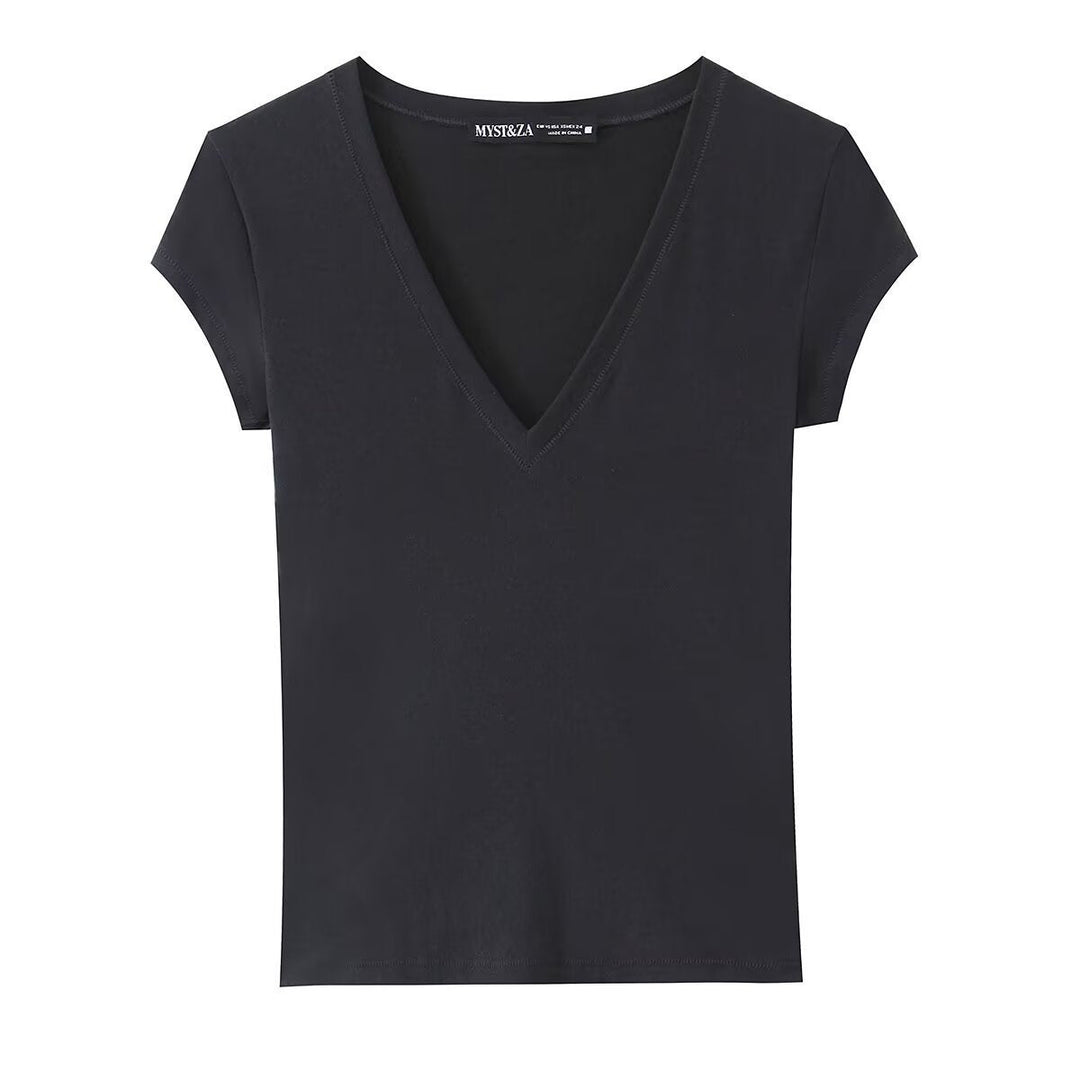 Damen T-Shirt mit modernem V-Ausschnitt und angenehmem Baumwollmix Drune