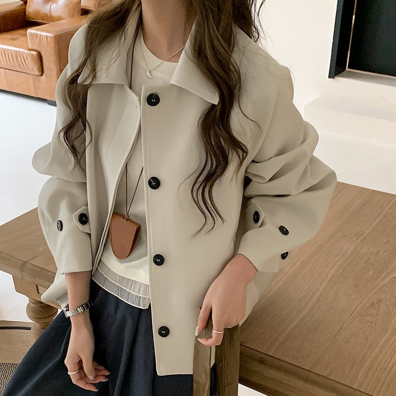 Damen Oversize Kurzjacke mit überschnittenen Schultern und großer Knopfleiste Drune