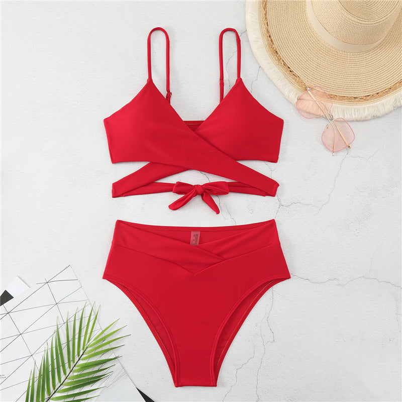 Damen Bikini-Set mit verstellbarem Wickeloberteil und hoch taillierter Hose Drune