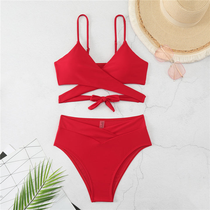 Damen Bikini-Set mit verstellbarem Wickeloberteil und hoch taillierter Hose Drune