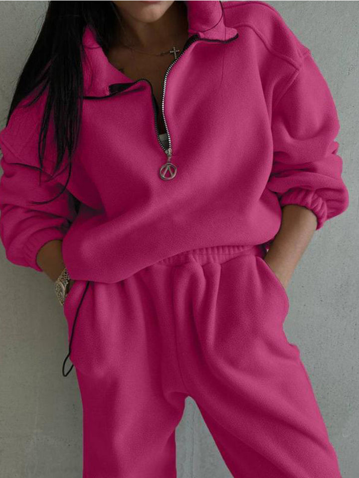 Damen Fleece Trainingsanzug mit hohem Kragen und praktischen Taschen Drune