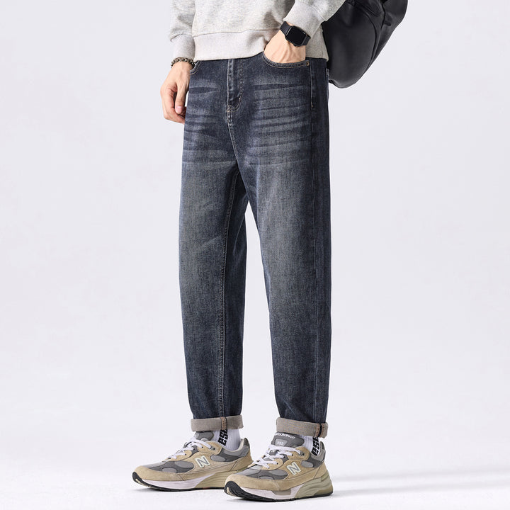 Herren Relaxed-Straight Denim-Jeans mit dezenter Used‑Optik und gekrempeltem Saum Drune