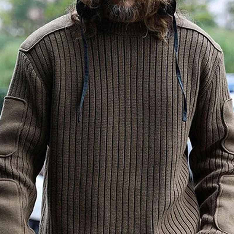 Herren Militär-inspirierter Rippsweater mit Ellbogenpatches und Schulterklappen Drune