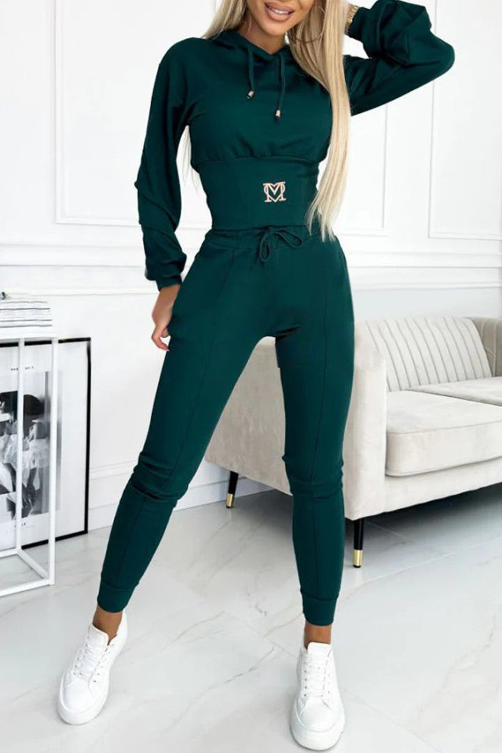 Damen Sportliches Jumpsuit-Set mit Kapuze und elastischem Bund Drune