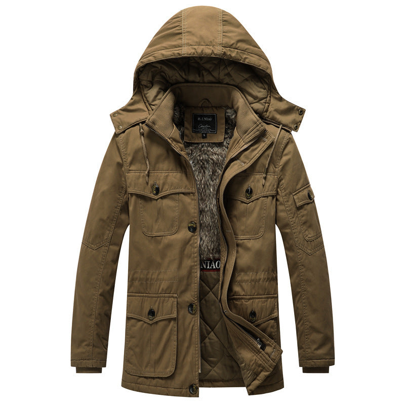 Herren Canvas-Parka mit gesteppter Thermofütterung, Kunstfell-Innenfutter und Kapuze Drune