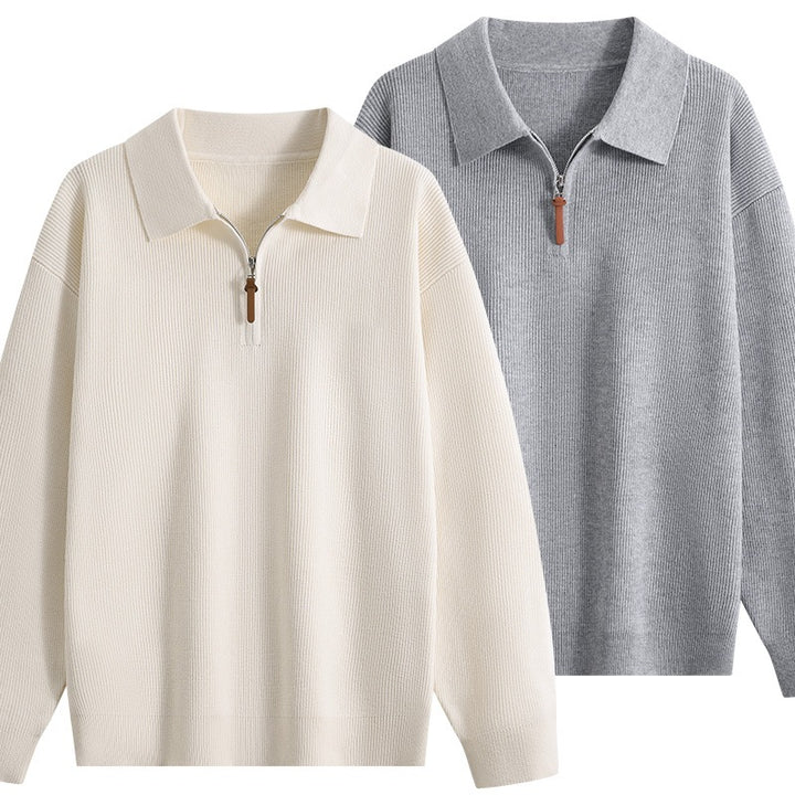 Damen Oversize Rippstrick-Pullover mit Polokragen & Kurz‑Zip Drune