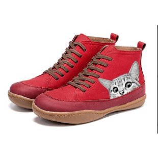 Damen nan knöchelhohe Sneaker mit niedlichem Katzenmotiv Stickerei und ergonomischem Komfortfußbett Drune
