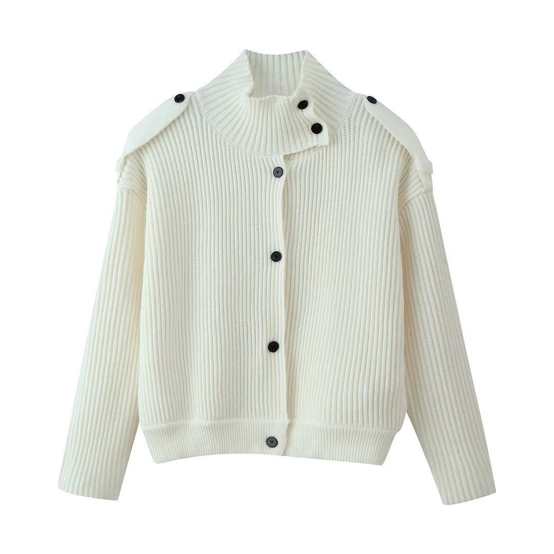 Damen Gerippte Strickcardigan mit asymmetrischem Stehkragen Drune