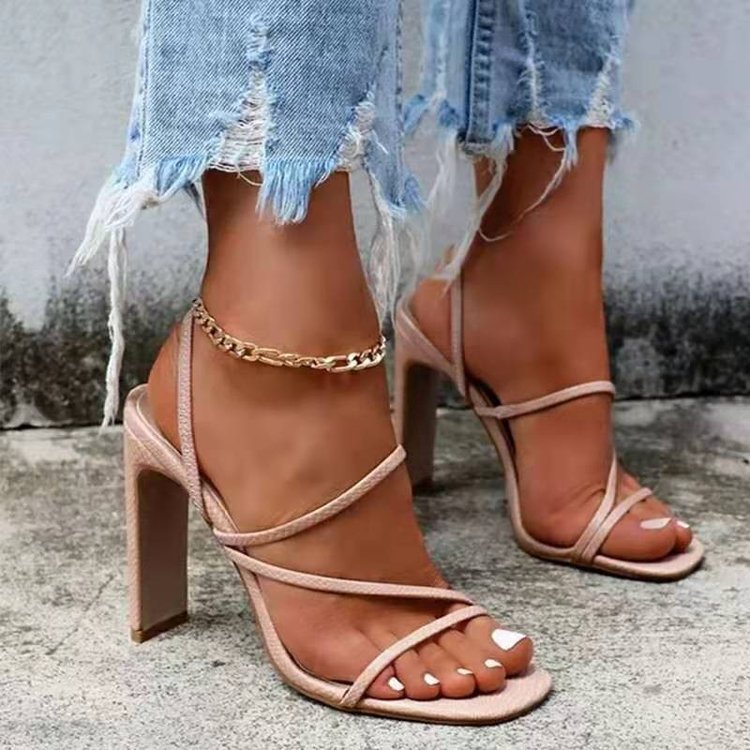 Damen Slingback-Sandaletten mit quadratischer Zehenpartie, schlanken Zierriemen und hohem Blockabsatz Drune