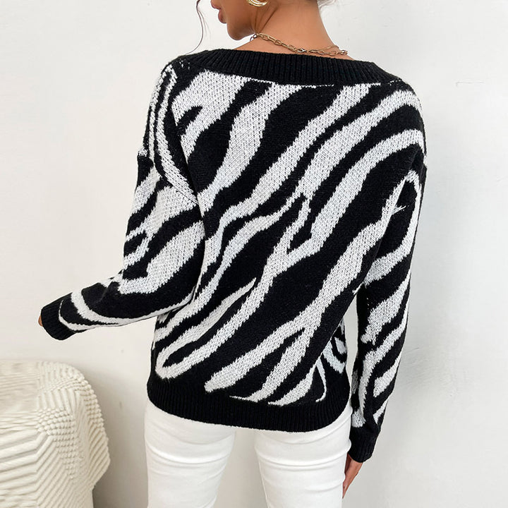 Damen Modischer Pullover mit Zebrastreifen-Design Drune