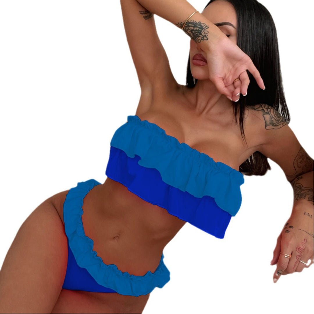 Damen Badeset mit rüschenverziertem Bandeau-Oberteil Drune