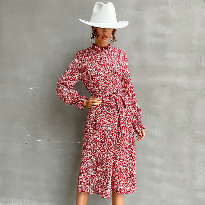 Damen Blumenmaxikleid mit Taillenknoten Drune