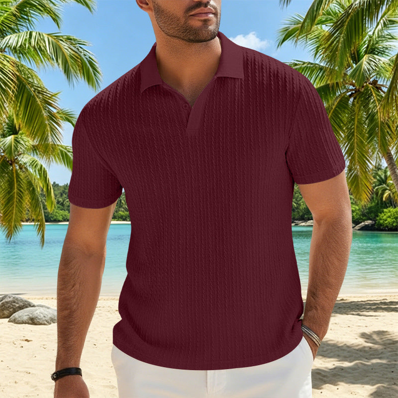 Herren Feinstrick-Polo mit strukturiertem Zopfmuster und weichem Baumwollmix Drune
