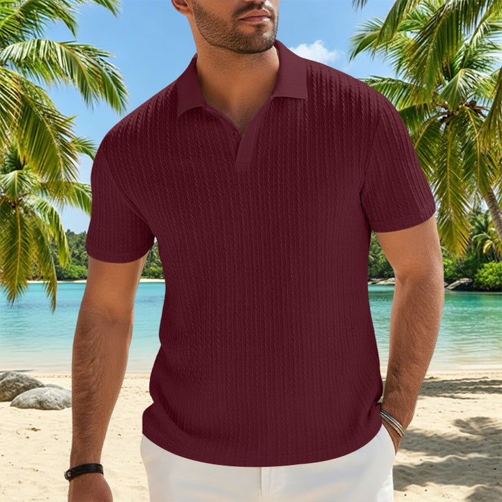 Herren Feinstrick-Polo mit strukturiertem Zopfmuster und weichem Baumwollmix Drune