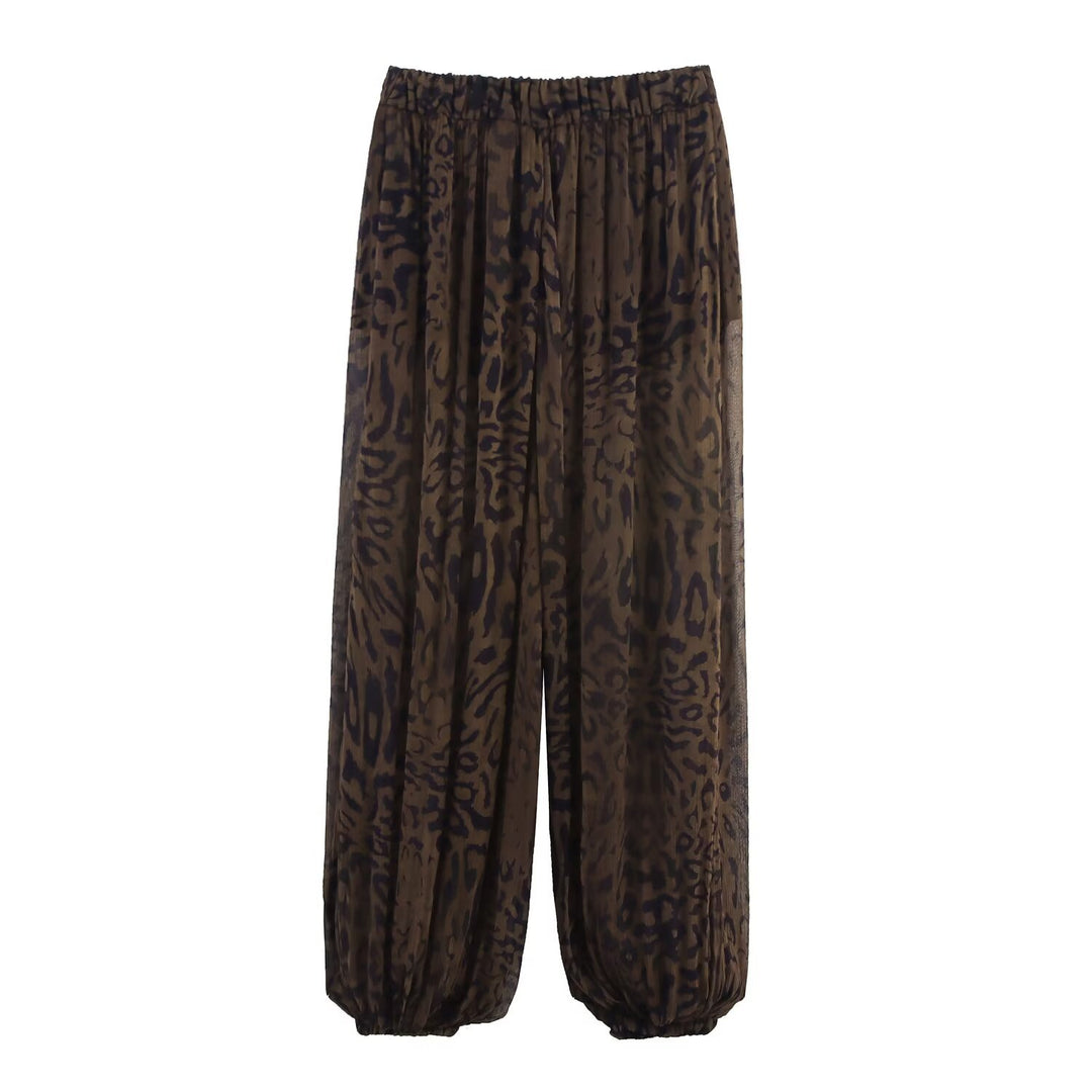 Damen 400+ plissierte weite Palazzo‑Hose mit Animalprint und elastischem Saum Drune