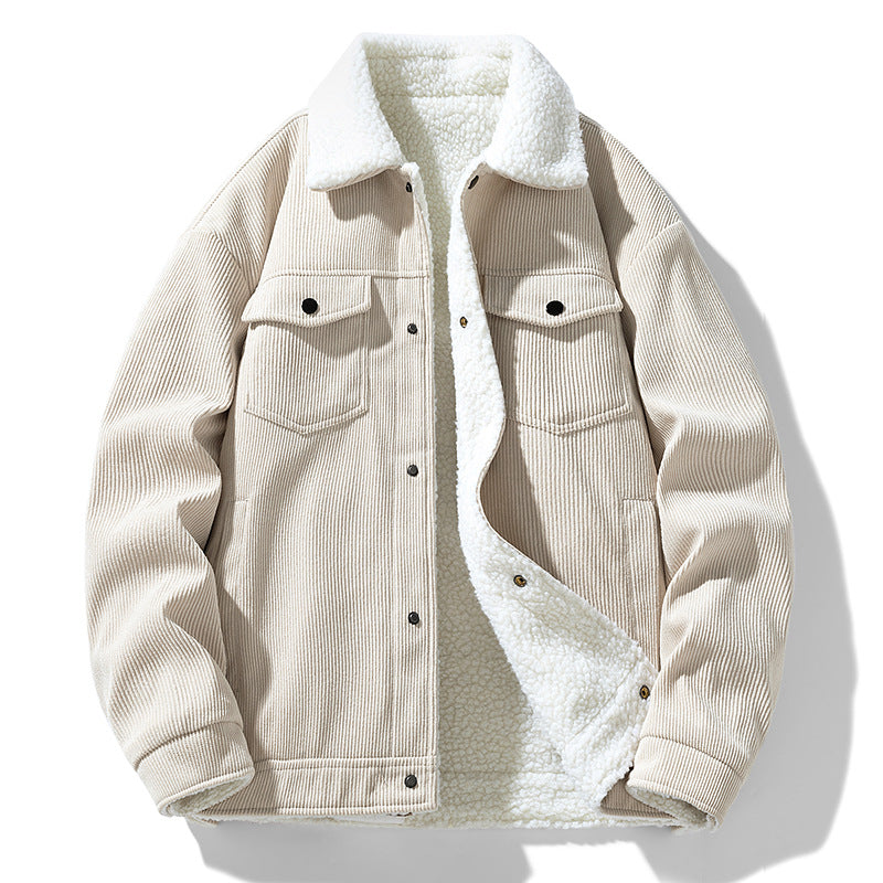 Herren Cordjacke im Trucker‑Stil mit Sherpa‑Futter und Pattentaschen Drune