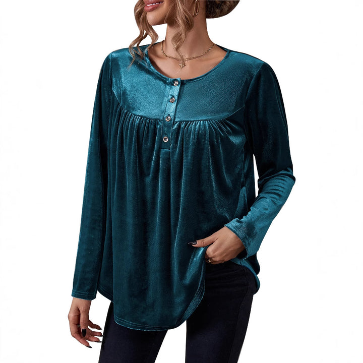 Damen Velours Oberteil mit Knopfdetail und gerafftem Design Drune