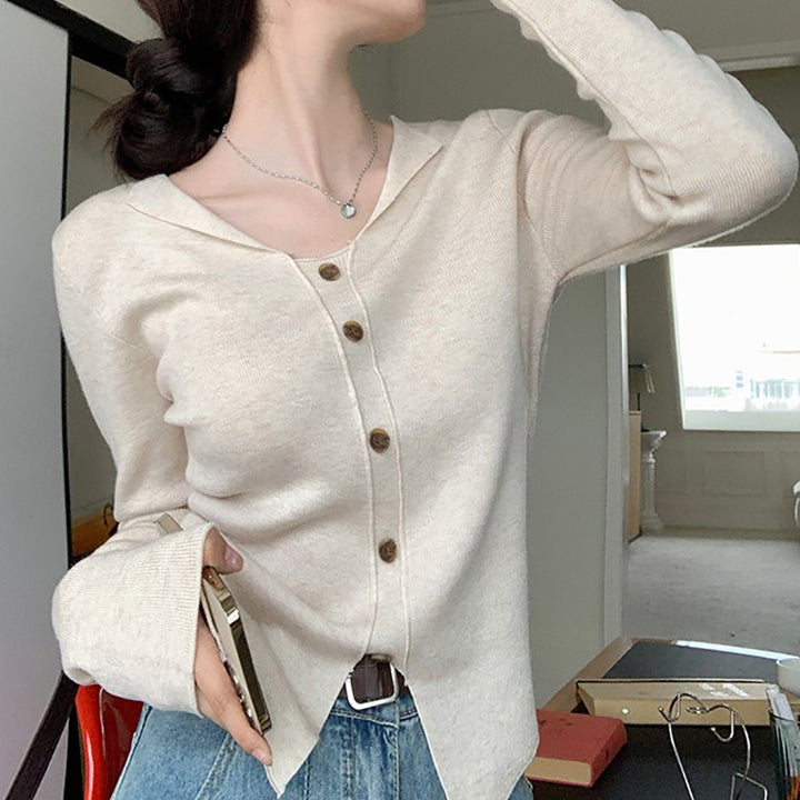Damen Langarm Cardigan mit Knopfleiste und feinem Strick