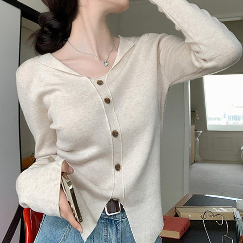 Damen Langarm Cardigan mit Knopfleiste und feinem Strick
