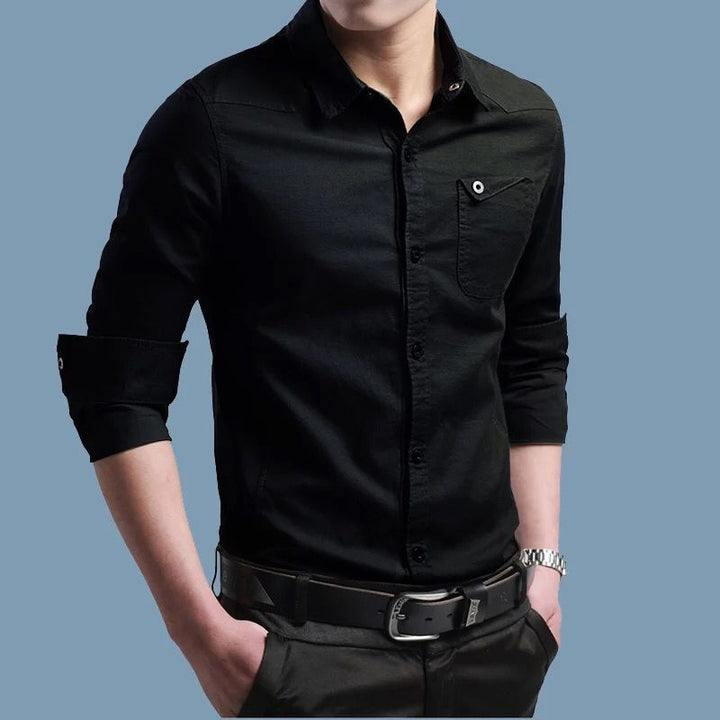 Herren Slim-Fit Baumwollhemd mit Kentkragen und Brusttasche Drune
