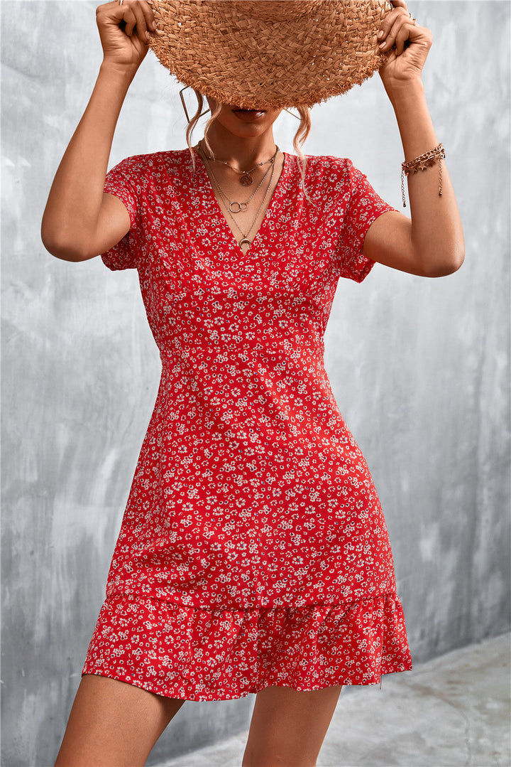 Damen Sommerliches Minikleid mit floralem Design und verspieltem Saum Drune