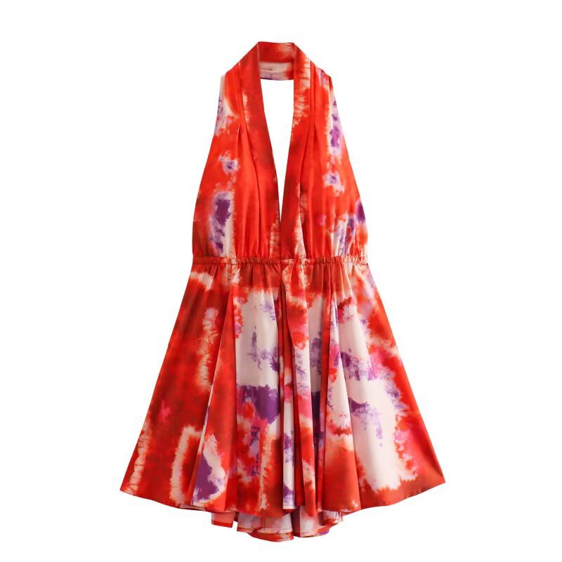 Damen Halterneck Kleid mit fließendem Rock Drune